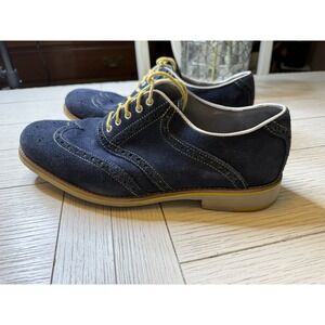 Johnston‎ & Murphy Ellington Oxford Mens 10M Sheepskin Shoes Blue Suede Wingtip